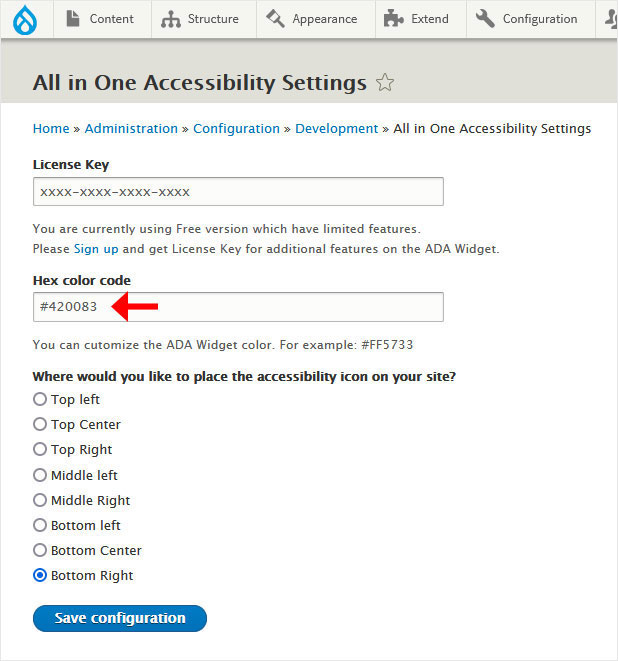 Screenshot of Showing Hex Color Code Field