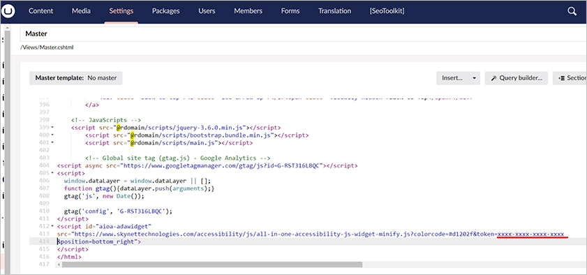 Adding license key to umbraco website