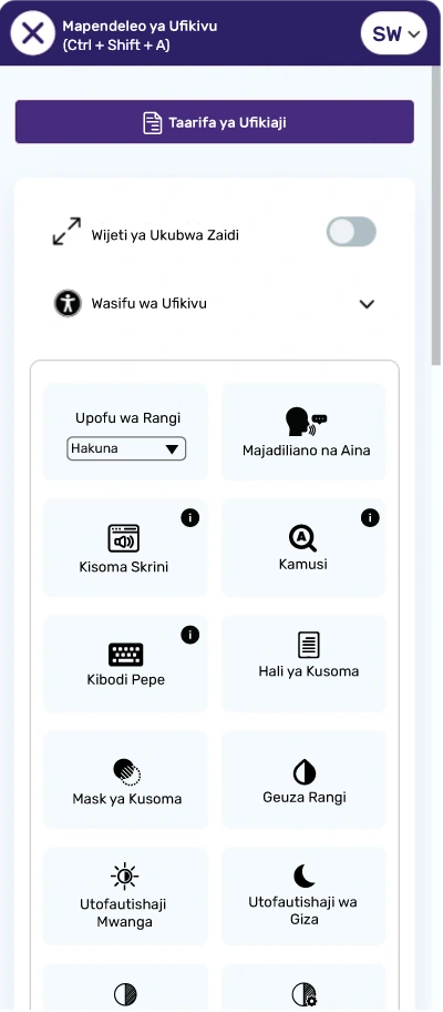 swahili accessibility toolbar