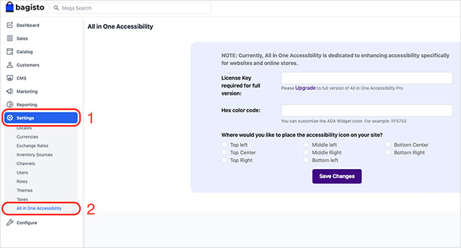 Bagisto Accessibility Menu Widget Installation