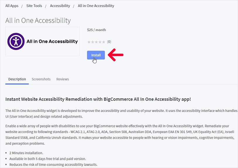 Install BigCommerce all in one accessibility