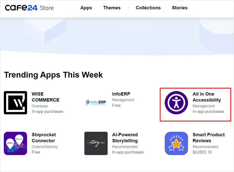 Install Cafe24 website accessibility app 