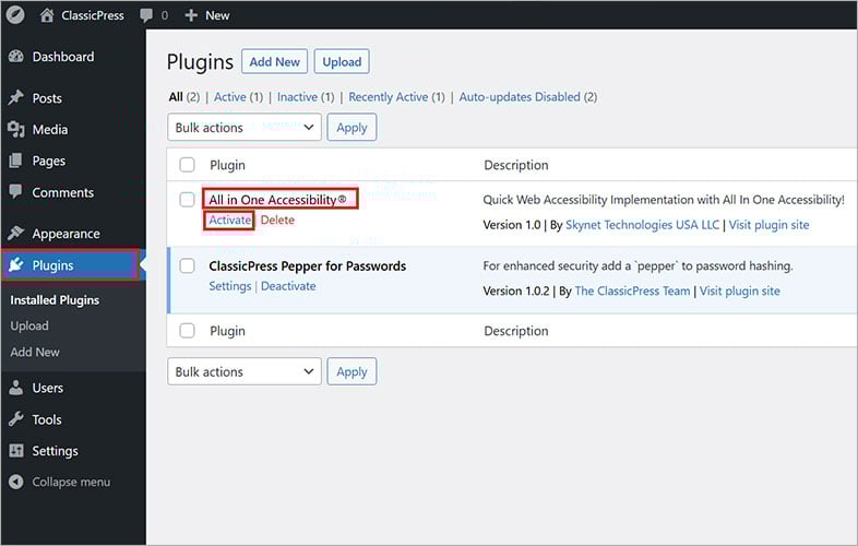 classicpress website accessibility remediation