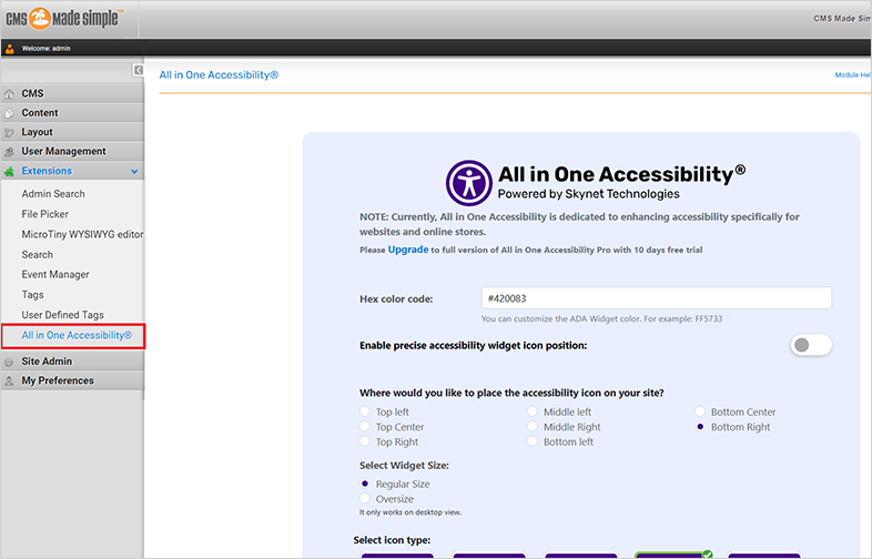 cmsmadesimple all in one accessibility