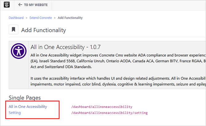 Concrete CMS website accessibility widget installation
