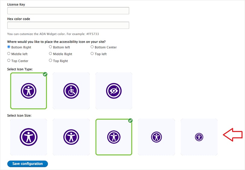 Widget Icon Size Settings in All in One Accessibility on Drupal