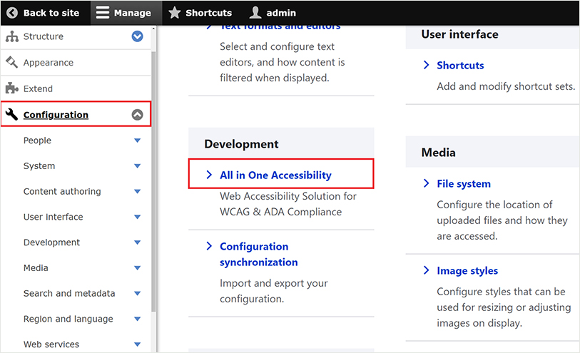 Configure All in One Accessibility Plugin on Drupal