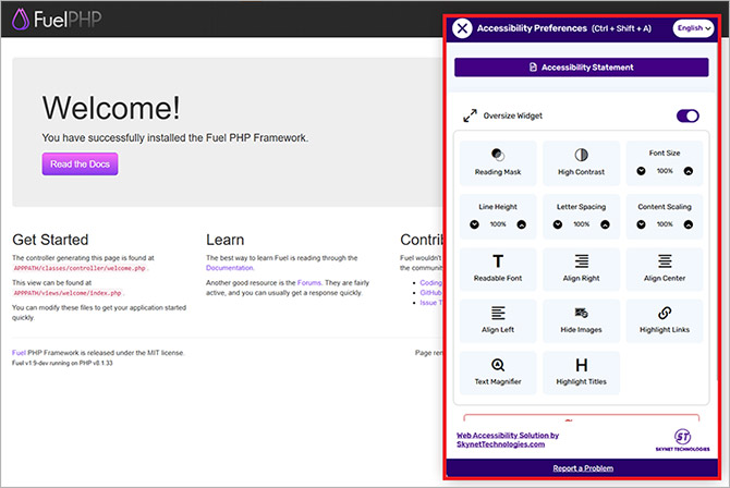 Fuel PHP web accessibility widget installation Guide