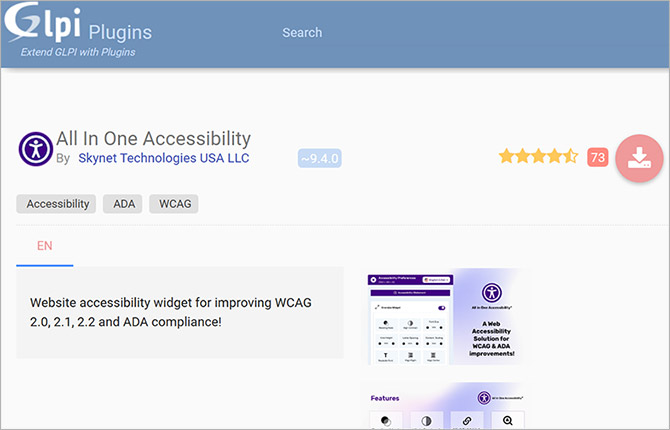 GLPI web accessibility widget installation - All In One Accessibility