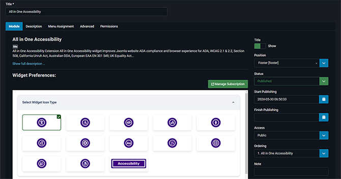 Joomla ADA Compliance Accessibility Widget Installation