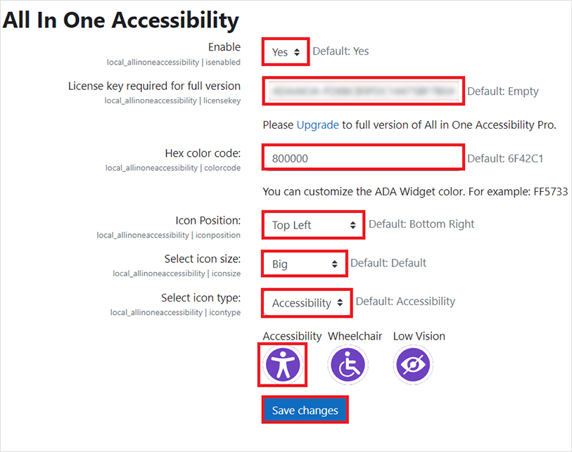 Enable Moodle All in One Accessibility