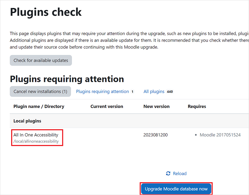 Upgrade Moodle accessibility plugin