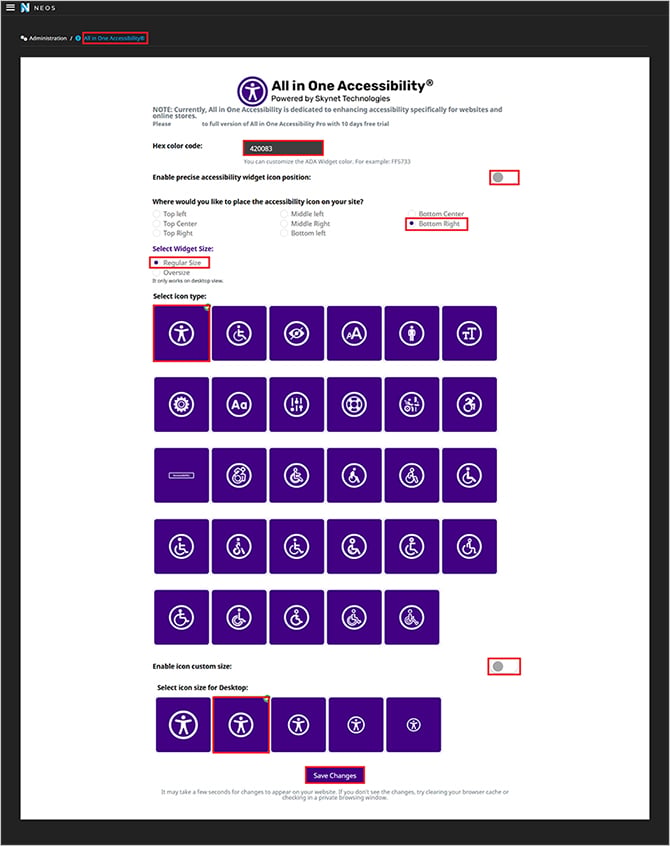 Neos web accessibility widget installation - All In One Accessibility