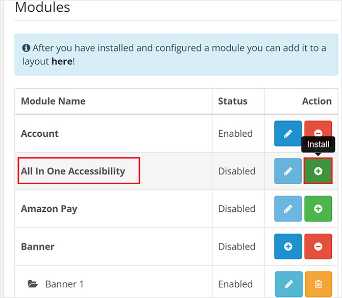 OpenCart ADA WCAG Accessibility widget installation