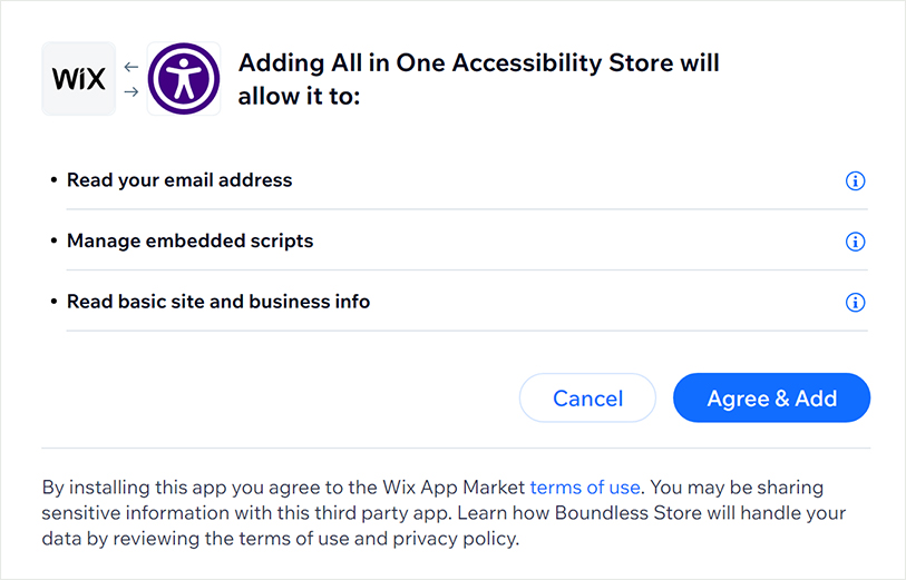 Agree and Add All in One Accessibility Plugin on Wix
