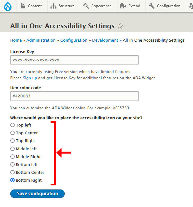Screenshot of Showing Position Select Field
