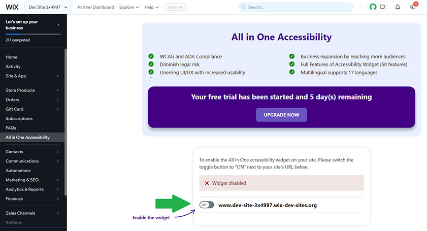 Enable the widget wix site