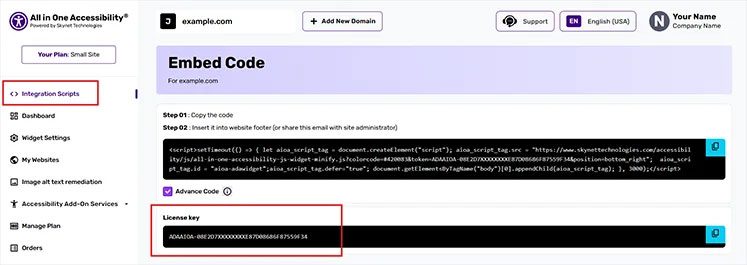 All in One Accessibility® Embed Code