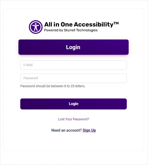 All in One Accessibility Dashboard Login / Logout