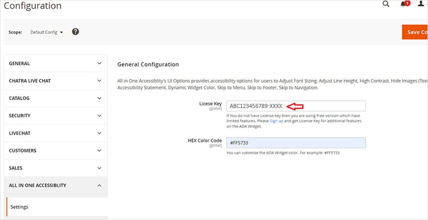 Screenshot of Showing License Key Field