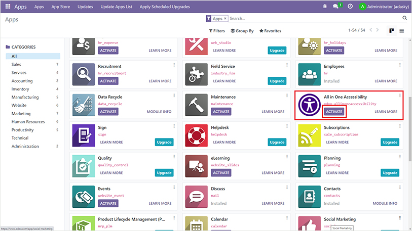 odoo all in one accessibility