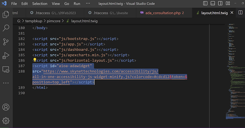 Pimcore add the widget code at the footer