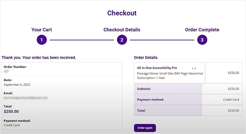 Purchase Complete for All in One Accessibility for OpenCart