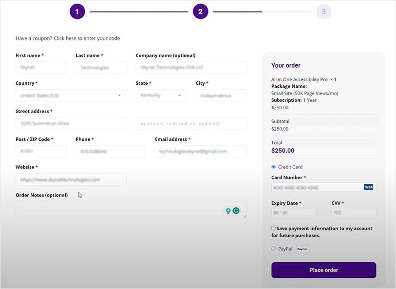 purchase plan all in one accessibility for Joomla