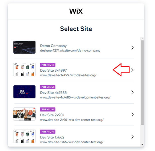 Select the wix website