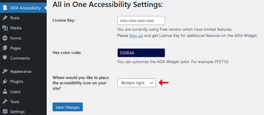 Screenshot of Showing Position Select Field