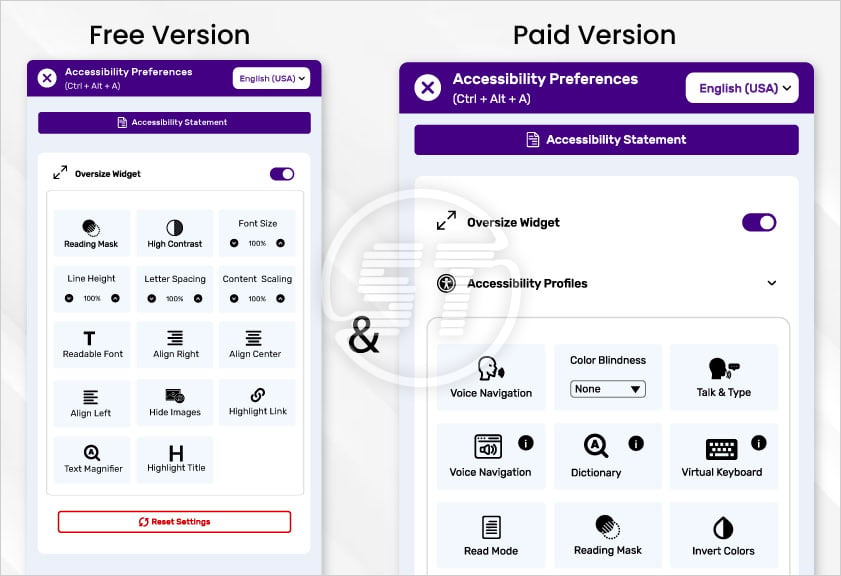 Upgrade to the paid website accessibility widget